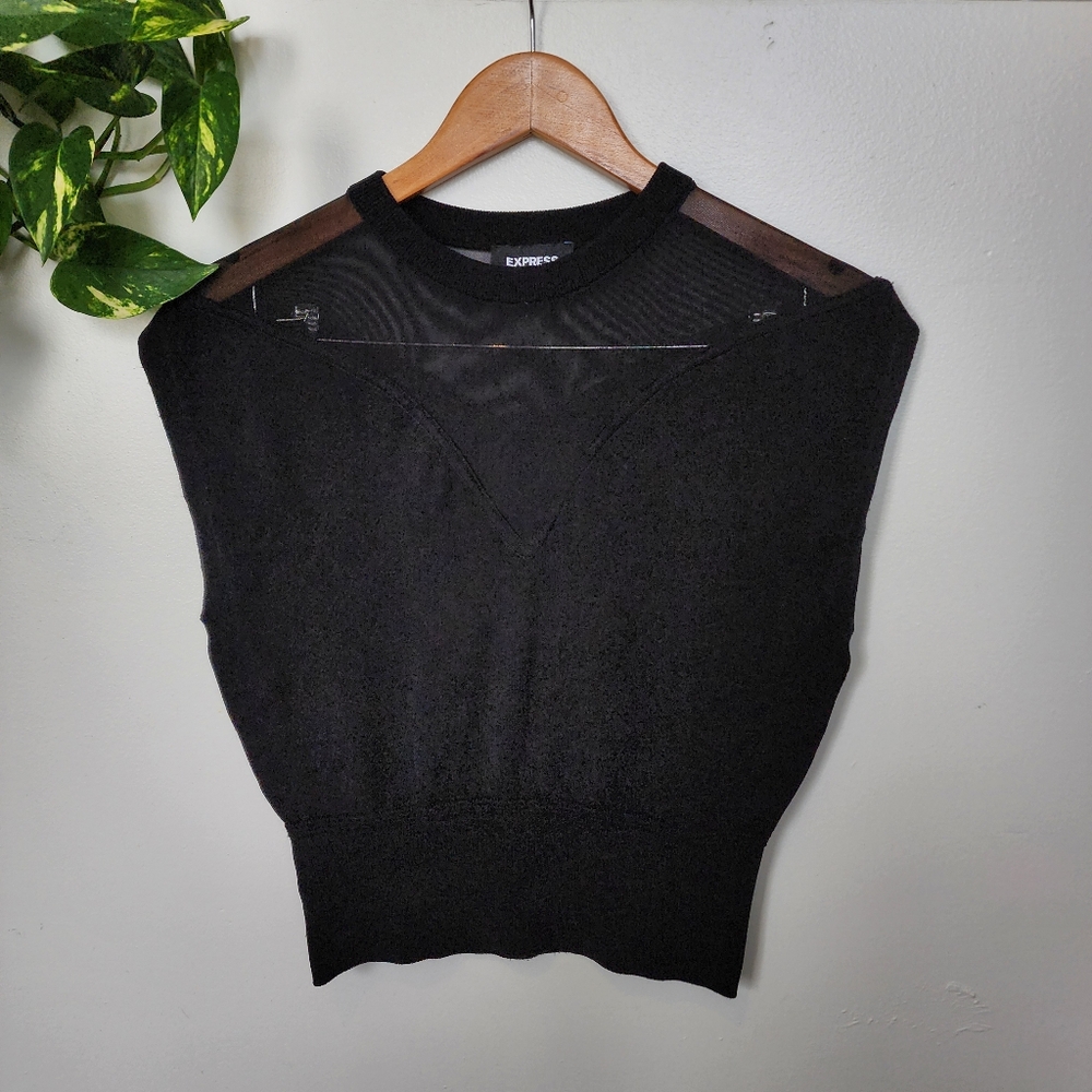 Express Black Mesh Sweetheart Neckline Top XS
